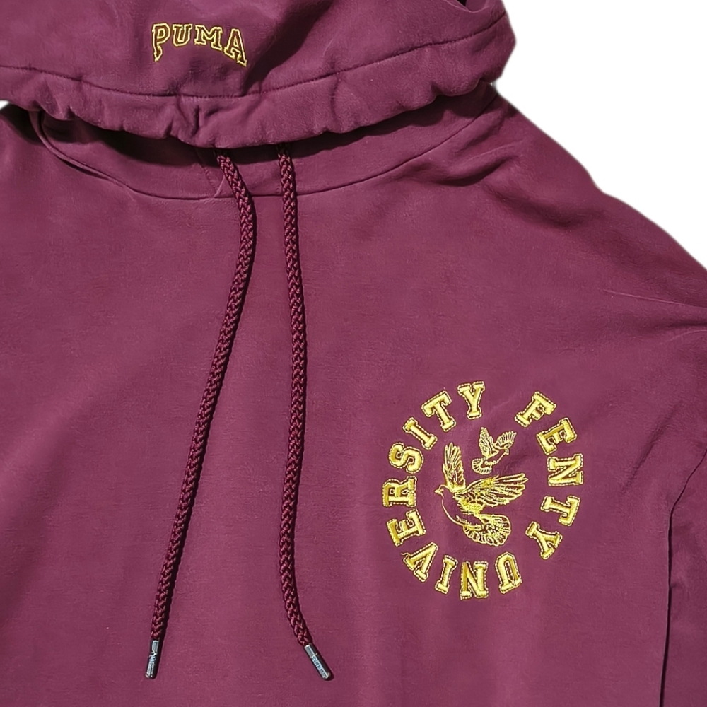 Puma X FENTY Back Lace Hoodie Large Oversized Burgundy Sweatshirt - Picture 6 of 8